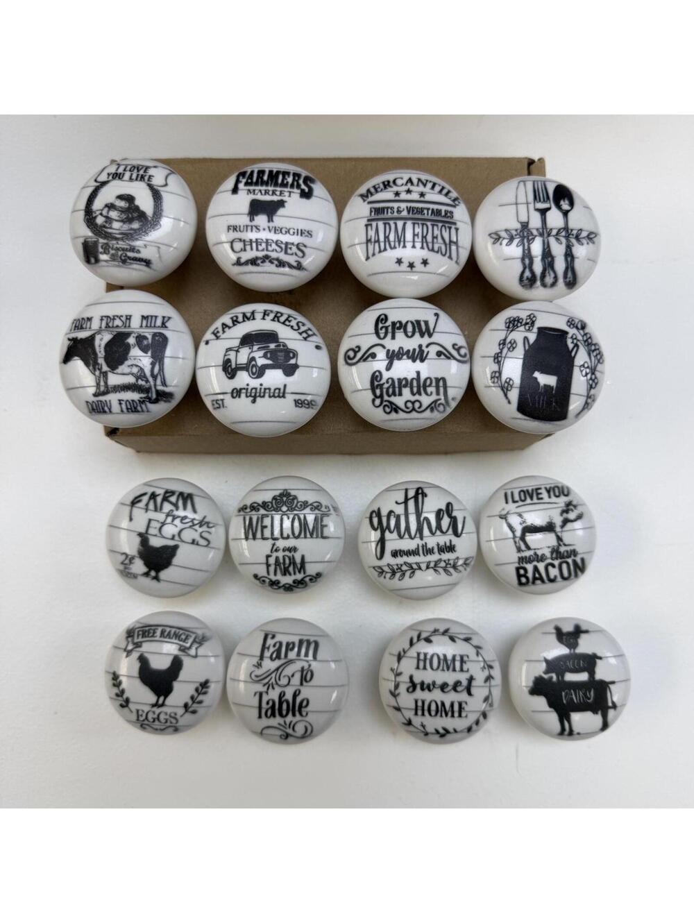 Farmhouse white & black cabinet knobs pack of 16.